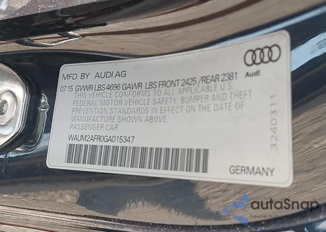 2016 Audi A5 2.0T Premium z USA, uszkodzony, nr VIN WAUM2AFR0GA015347